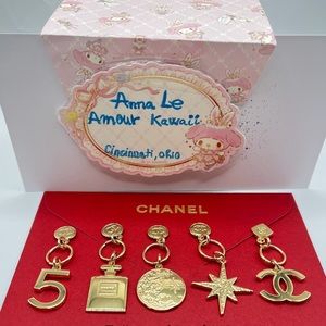 Chanel 2022, 2023 Charm, Holiday charms set of 5 CC, Bottle, # 5, Star &…